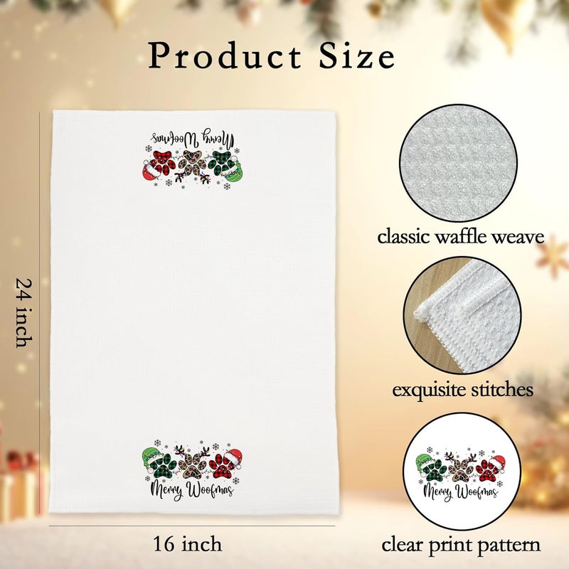 BitKan Christmas Dog Hand Towels for Bathroom - Merry Woofmas Kitchen Decorative Towel for Kitchen Decor, Leopard Print Puppy Paw Xmas Bathroom Decor, Dog Lover Gifts for Women - Image 1